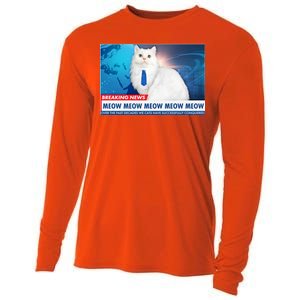 Funny News Anchor Cat Cooling Performance Long Sleeve Crew