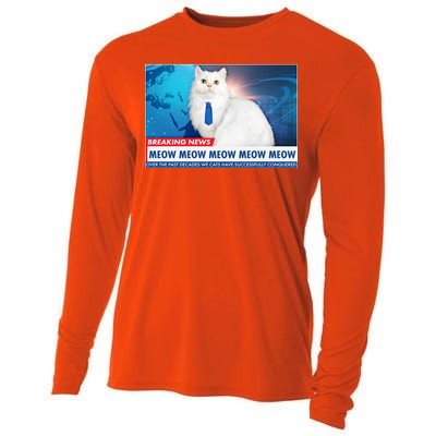 Funny News Anchor Cat Cooling Performance Long Sleeve Crew