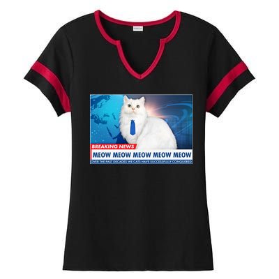 Funny News Anchor Cat Ladies Halftime Notch Neck Tee