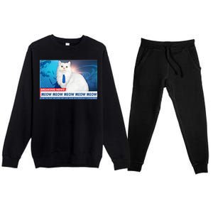 Funny News Anchor Cat Premium Crewneck Sweatsuit Set