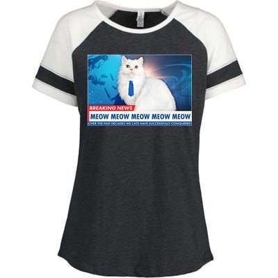 Funny News Anchor Cat Enza Ladies Jersey Colorblock Tee