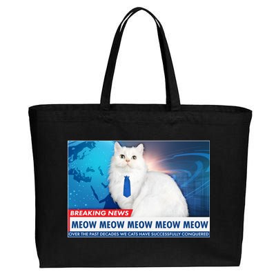 Funny News Anchor Cat Cotton Canvas Jumbo Tote