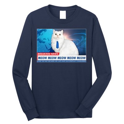 Funny News Anchor Cat Long Sleeve Shirt