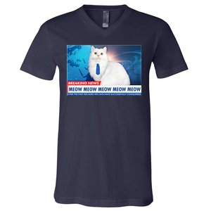 Funny News Anchor Cat V-Neck T-Shirt