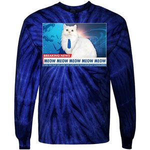 Funny News Anchor Cat Tie-Dye Long Sleeve Shirt