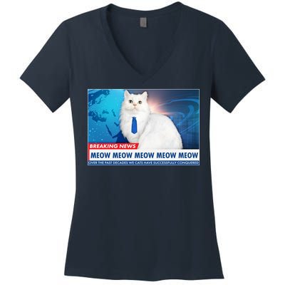 Funny News Anchor Cat Women's V-Neck T-Shirt