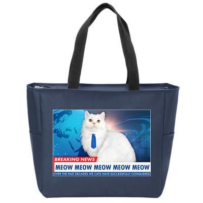 Funny News Anchor Cat Zip Tote Bag