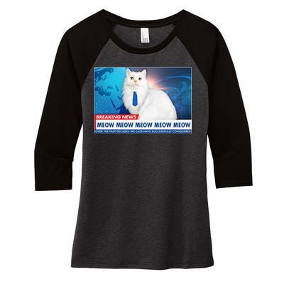 Funny News Anchor Cat Women's Tri-Blend 3/4-Sleeve Raglan Shirt