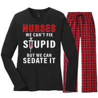 Funny Nurse Can't Fix Stupid Women's Long Sleeve Flannel Pajama Set 