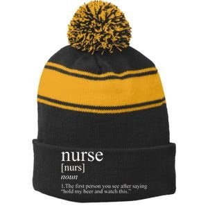 Funny Nurse Definition Stripe Pom Pom Beanie