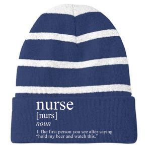 Funny Nurse Definition Striped Beanie with Solid Band