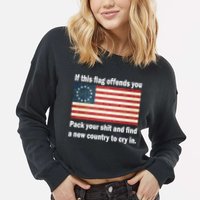 Funny Offensive Betsy Ross Flag Cropped Pullover Crew