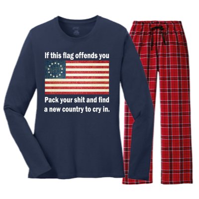 Funny Offensive Betsy Ross Flag Women's Long Sleeve Flannel Pajama Set 