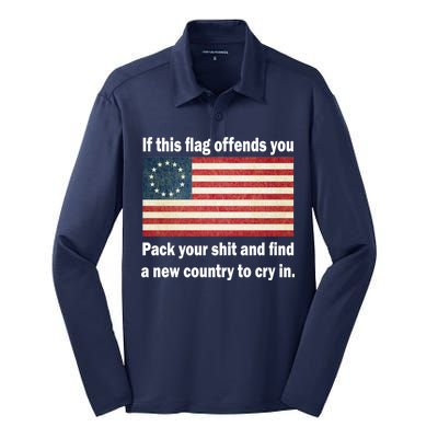 Funny Offensive Betsy Ross Flag Silk Touch Performance Long Sleeve Polo