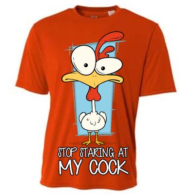 Funny Offensive Stop Staring At My Cock Cooling Performance Crew T-Shirt