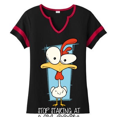 Funny Offensive Stop Staring At My Cock Ladies Halftime Notch Neck Tee