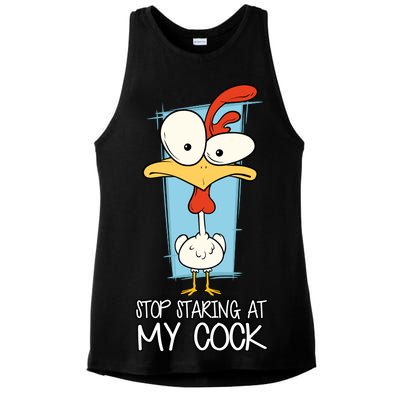 Funny Offensive Stop Staring At My Cock Ladies PosiCharge Tri-Blend Wicking Tank