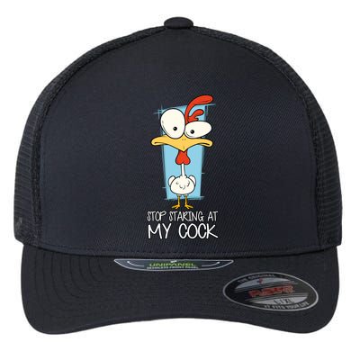 Funny Offensive Stop Staring At My Cock Flexfit Unipanel Trucker Cap