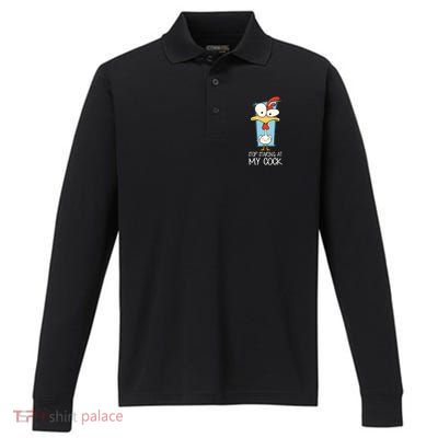 Funny Offensive Stop Staring At My Cock Performance Long Sleeve Polo