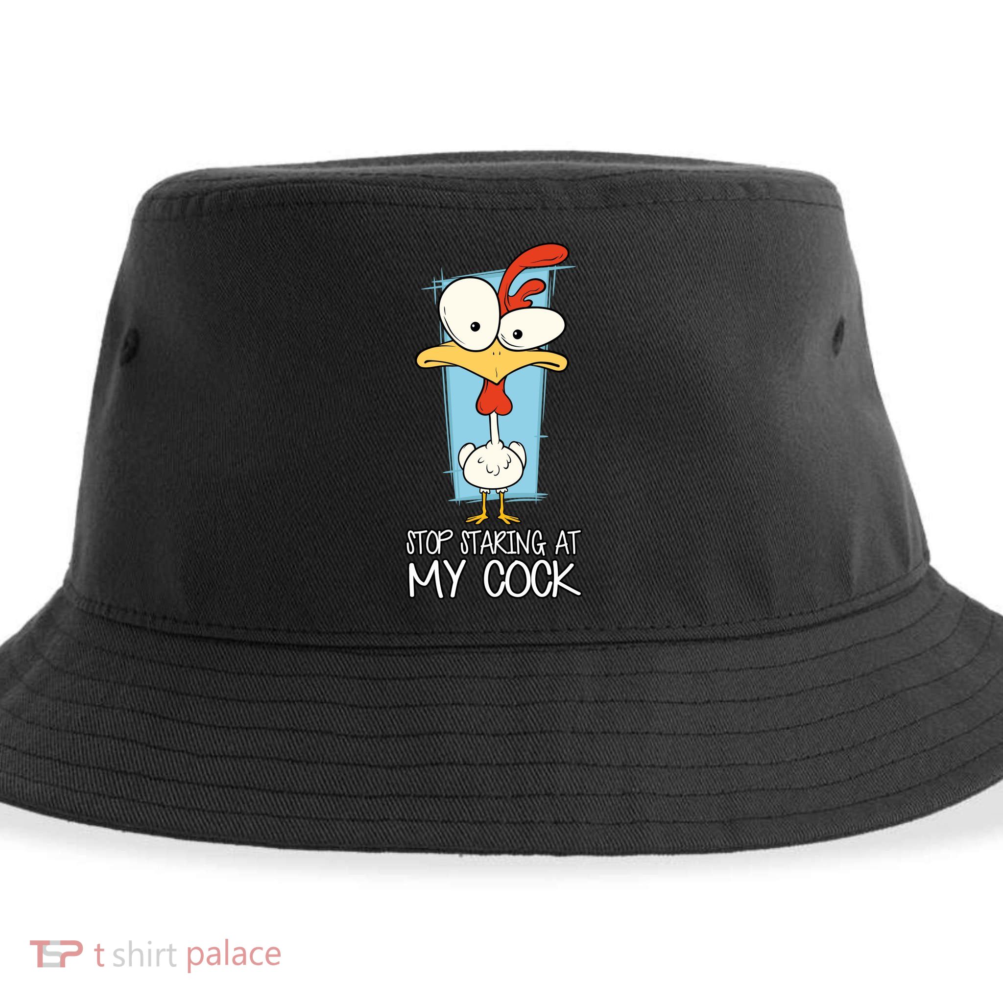 Funny Offensive Stop Staring At My Cock Sustainable Bucket Hat