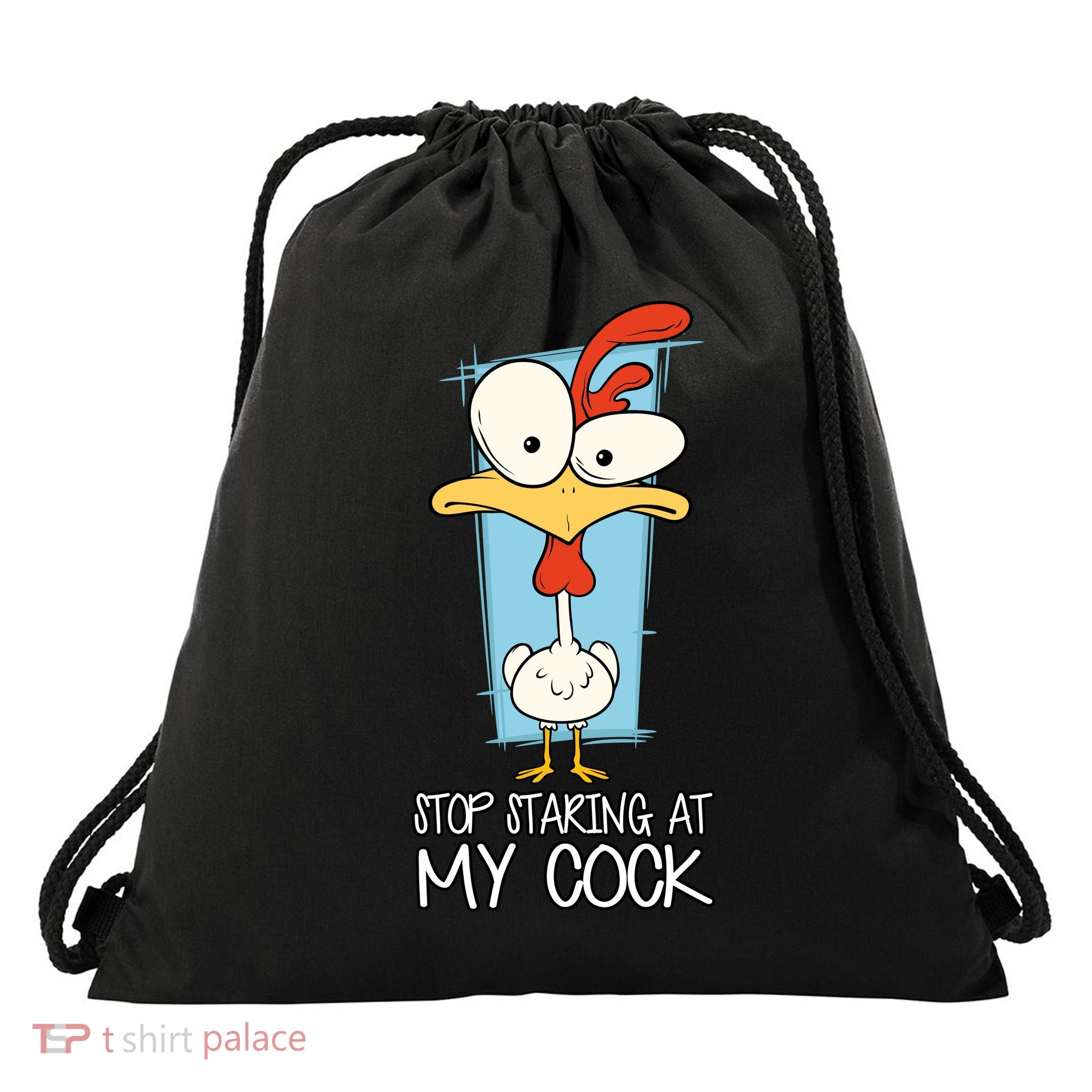 Funny Offensive Stop Staring At My Cock Drawstring Bag