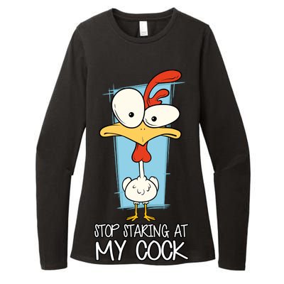 Funny Offensive Stop Staring At My Cock Womens CVC Long Sleeve Shirt