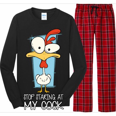 Funny Offensive Stop Staring At My Cock Long Sleeve Pajama Set