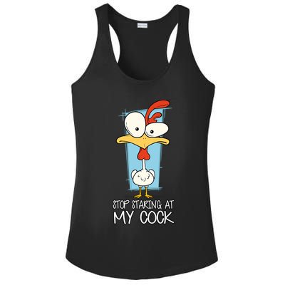 Funny Offensive Stop Staring At My Cock Ladies PosiCharge Competitor Racerback Tank