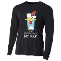 Funny Offensive Stop Staring At My Cock Cooling Performance Long Sleeve Crew