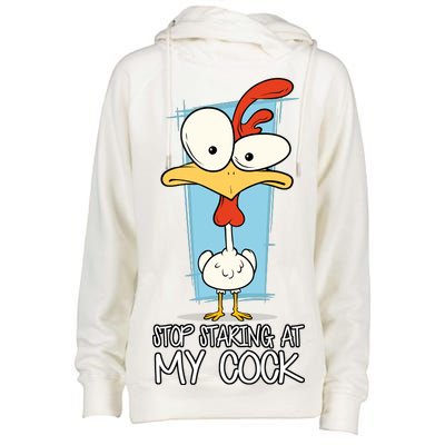 Funny Offensive Stop Staring At My Cock Womens Funnel Neck Pullover Hood