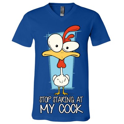 Funny Offensive Stop Staring At My Cock V-Neck T-Shirt