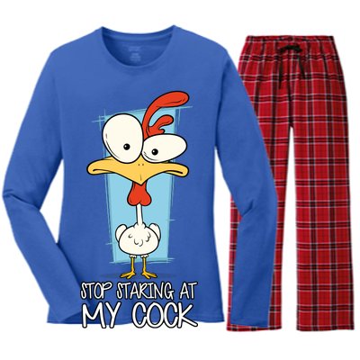 Funny Offensive Stop Staring At My Cock Women's Long Sleeve Flannel Pajama Set 