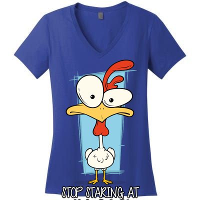 Funny Offensive Stop Staring At My Cock Women's V-Neck T-Shirt