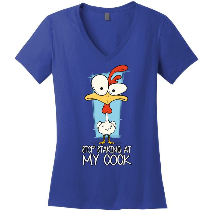 Funny Offensive Stop Staring At My Cock Women's V-Neck T-Shirt