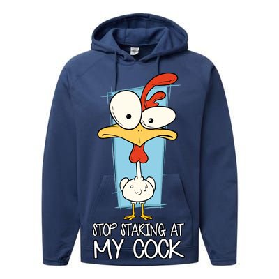 Funny Offensive Stop Staring At My Cock Performance Fleece Hoodie