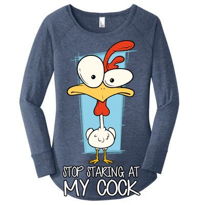 Funny Offensive Stop Staring At My Cock Women's Perfect Tri Tunic Long Sleeve Shirt