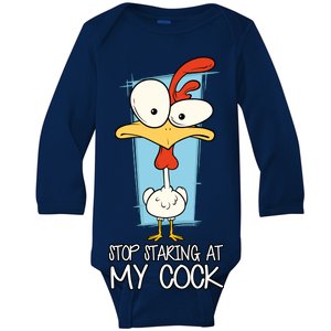 Funny Offensive Stop Staring At My Cock Baby Long Sleeve Bodysuit