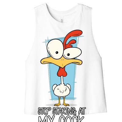 Funny Offensive Stop Staring At My Cock Women's Racerback Cropped Tank