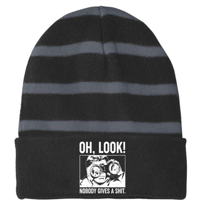 Funny Oh Look Nobody Gives A Shit Striped Beanie with Solid Band