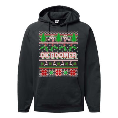 Funny OK Boomer Ugly Christmas Performance Fleece Hoodie