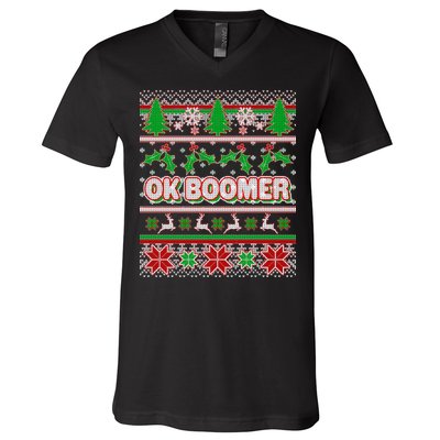 Funny OK Boomer Ugly Christmas V-Neck T-Shirt