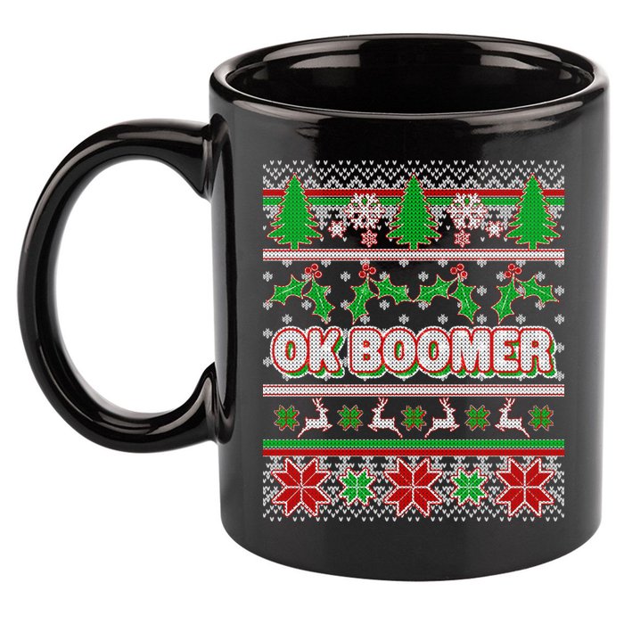 Funny OK Boomer Ugly Christmas 11oz C Handle Ceramic Mug