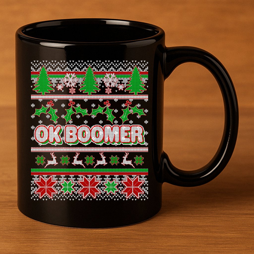 Funny OK Boomer Ugly Christmas 11oz C Handle Ceramic Mug