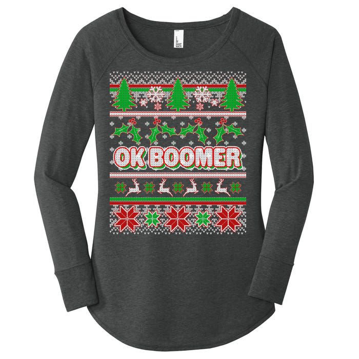 Funny OK Boomer Ugly Christmas Women's Perfect Tri Tunic Long Sleeve Shirt