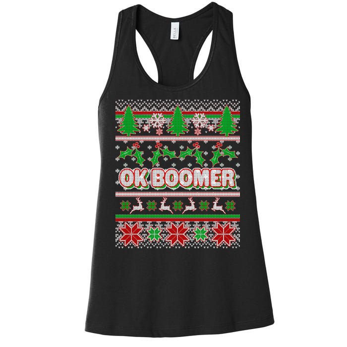 Funny OK Boomer Ugly Christmas Women's Racerback Tank