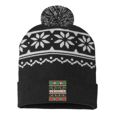 Funny OK Boomer Ugly Christmas USA-Made Snowflake Beanie