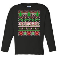 Funny OK Boomer Ugly Christmas Toddler Long Sleeve Shirt