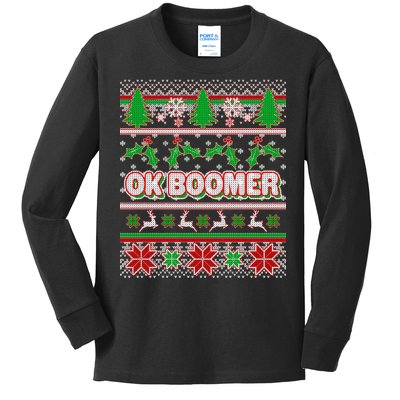 Funny OK Boomer Ugly Christmas Kids Long Sleeve Shirt