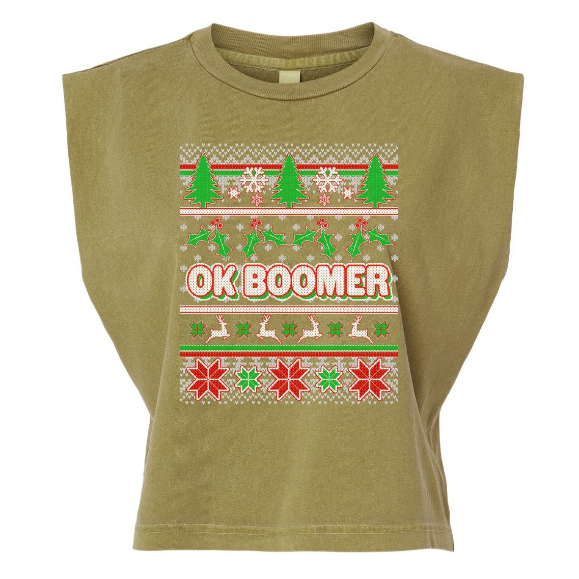 Funny OK Boomer Ugly Christmas Garment-Dyed Women's Muscle Tee