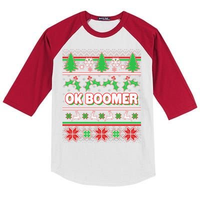 Funny OK Boomer Ugly Christmas Kids Colorblock Raglan Jersey